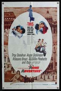 c271 ROME ADVENTURE one-sheet movie poster '62 Donahue, Angie Dickinson