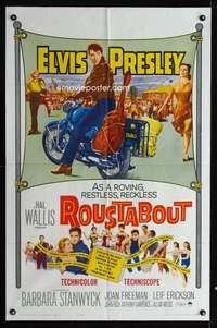 c264 ROUSTABOUT one-sheet movie poster '64 Elvis Presley on motorcycle!