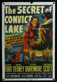 c229 SECRET OF CONVICT LAKE one-sheet movie poster '51 Glenn Ford, Tierney