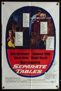 c219 SEPARATE TABLES one-sheet movie poster '58 Rita Hayworth, Lancaster