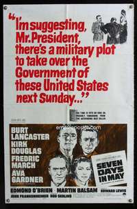 c212 SEVEN DAYS IN MAY one-sheet movie poster '64 Burt Lancaster, Douglas
