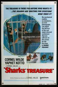 c195 SHARKS' TREASURE advance one-sheet movie poster '75 scuba diving image!