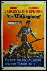 c079 UNFORGIVEN one-sheet movie poster '60 Burt Lancaster, Hepburn