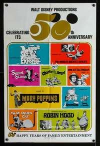 c070 WALT DISNEY 50th ANNIVERSARY one-sheet movie poster '73 classics!