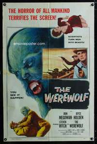 c063 WEREWOLF one-sheet movie poster '56 great wolf-man horror image!