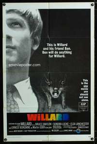 c052 WILLARD one-sheet movie poster '71 Bruce Davison, Sondra Locke