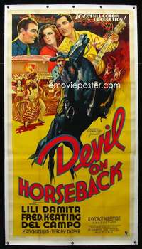 d016 DEVIL ON HORSEBACK linen three-sheet movie poster '36 Lili Damita