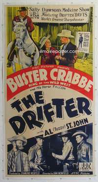 d017 DRIFTER linen three-sheet movie poster '44 cowboy Buster Crabbe!