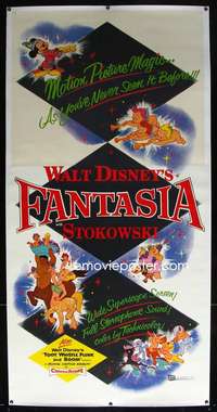 d018 FANTASIA linen three-sheet movie poster R56 Mickey Mouse,Disney classic!