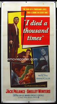 d019 I DIED A THOUSAND TIMES linen three-sheet movie poster '55 Jack Palance