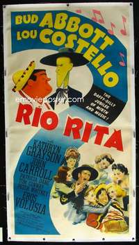 d025 RIO RITA linen three-sheet movie poster '42 Bud Abbott & Lou Costello!