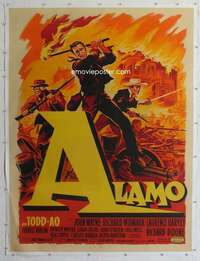 d039 ALAMO linen French one-panel movie poster '60 John Wayne, Soubie art, rare Todd-AO!