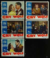 e473 CRY WOLF 5 movie lobby cards '47 Errol Flynn, Barbara Stanwyck