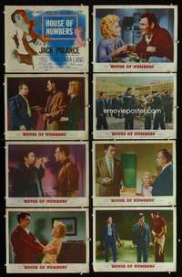 e085 HOUSE OF NUMBERS 8 movie lobby cards '57 two Jack Palances!