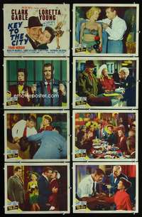 e098 KEY TO THE CITY 8 movie lobby cards '50 Clark Gable, Loretta Young