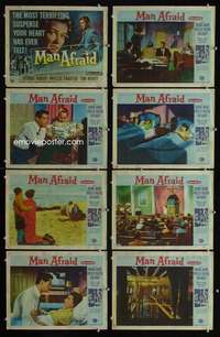 e115 MAN AFRAID 8 movie lobby cards '57 George Nader, most terrifying!