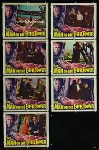 e276 MAN ON THE EIFFEL TOWER 7 movie lobby cards '49 Laughton, noir!