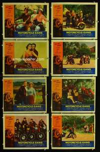e125 MOTORCYCLE GANG 8 movie lobby cards '57 AIP biker classic!