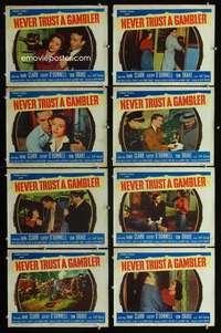 e133 NEVER TRUST A GAMBLER 8 movie lobby cards '51 Dane Clark, murder!