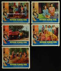 e521 REFORM SCHOOL GIRL 5 movie lobby cards '57 classic AIP image!