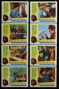 e196 WHILE THE CITY SLEEPS 8 movie lobby cards '56 Fritz Lang noir!