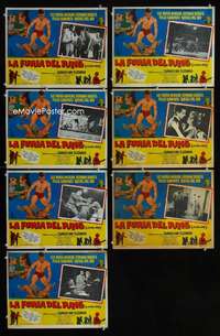 e266 LA FURIA DEL RING 7 Mexican movie lobby cards '61 wrestlers!