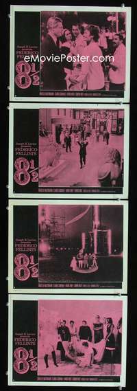 f003 8 1/2 4 movie lobby cards '63 Federico Fellini, Mastroianni
