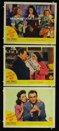 f272 CITY WITHOUT MEN 3 movie lobby cards '42 hearthrob Linda Darnell!