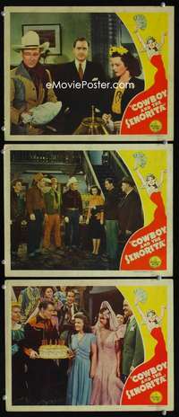 f281 COWBOY & THE SENORITA 3 movie lobby cards '44 Roy Rogers, Evans