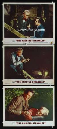 f331 HAUNTED STRANGLER 3 movie lobby cards '58 Boris Karloff, horror!