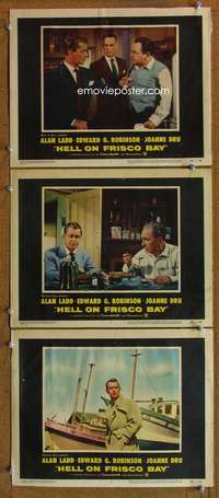f333 HELL ON FRISCO BAY 3 movie lobby cards '56 Alan Ladd, Ed Robinson