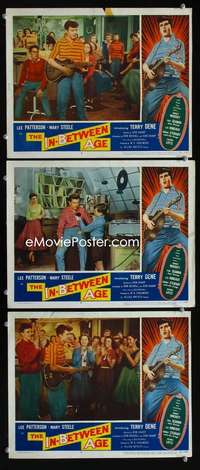 f343 IN-BETWEEN AGE 3 movie lobby cards '58 English rock & roll teens!