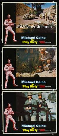 f417 PLAY DIRTY 3 movie lobby cards '69 Michael Caine, WWII, English!
