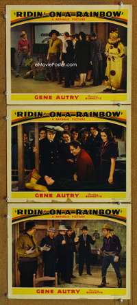 f437 RIDIN' ON A RAINBOW 3 movie lobby cards '41 Gene Autry, Burnette