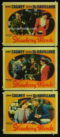f483 STRAWBERRY BLONDE 3 movie lobby cards '41 James Cagney, Hayworth