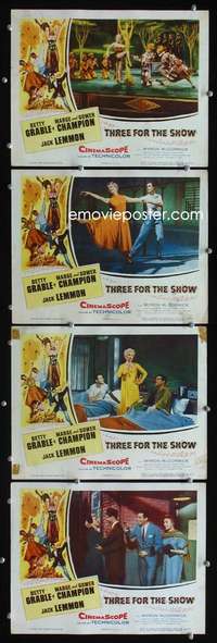 f185 THREE FOR THE SHOW 4 movie lobby cards '54 Betty Grable, Lemmon
