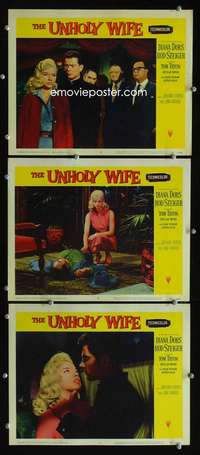 f512 UNHOLY WIFE 3 movie lobby cards '57 half devil bad girl Diana Dors!
