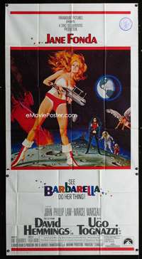 h234 BARBARELLA three-sheet movie poster '68 sexy Jane Fonda, Roger Vadim