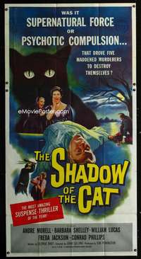 h254 SHADOW OF THE CAT three-sheet movie poster '61 sexy Barbara Shelley!