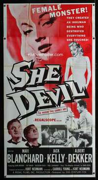 h255 SHE DEVIL three-sheet movie poster '57 inhuman female monster!