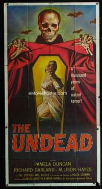 h259 UNDEAD three-sheet movie poster '57 Roger Corman, sexy Allison Hayes!