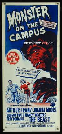 h189 MONSTER ON THE CAMPUS Australian daybill movie poster '58 Jack Arnold