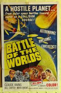 k102 BATTLE OF THE WORLDS one-sheet movie poster '61 Claude Rains, sci-fi!