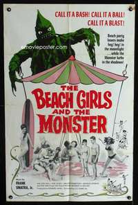 k104 BEACH GIRLS & THE MONSTER one-sheet movie poster '65 classic schlock!
