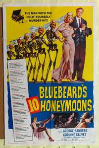k128 BLUEBEARD'S 10 HONEYMOONS one-sheet movie poster '60 great image!