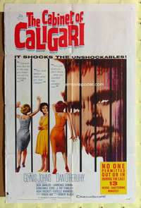 k143 CABINET OF CALIGARI one-sheet movie poster '62 Glynis Johns, horror!