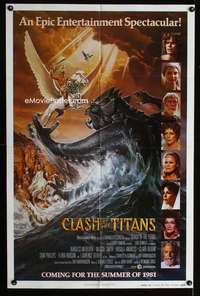 k166 CLASH OF THE TITANS advance one-sheet movie poster '81 Ray Harryhausen