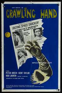 k180 CRAWLING HAND one-sheet movie poster '63 wacky horror sci-fi!