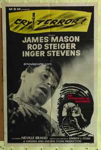 k189 CRY TERROR one-sheet movie poster '58 James Mason, Rod Steiger