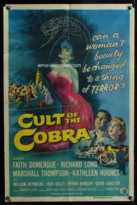 k190 CULT OF THE COBRA one-sheet movie poster '55 Faith Domergue & snake!